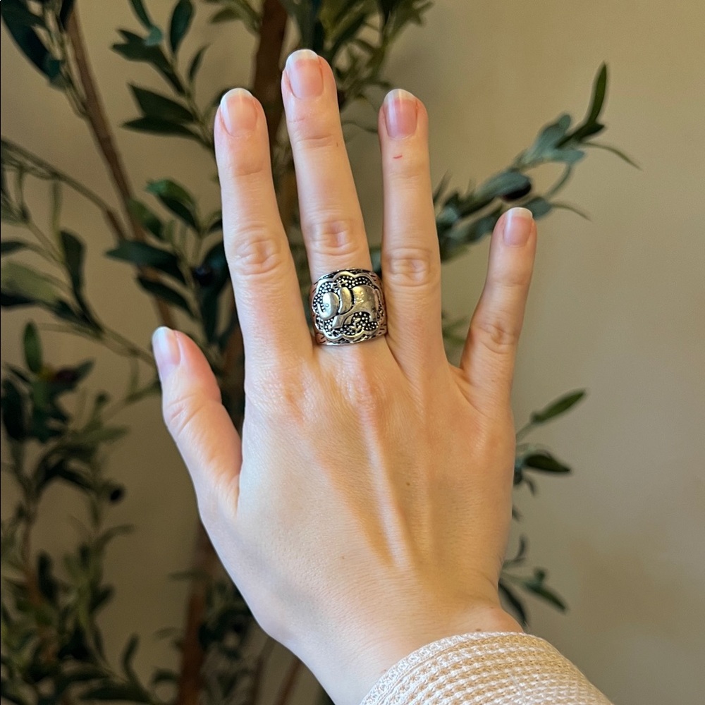 Silver Elephant Boho Statement Ring